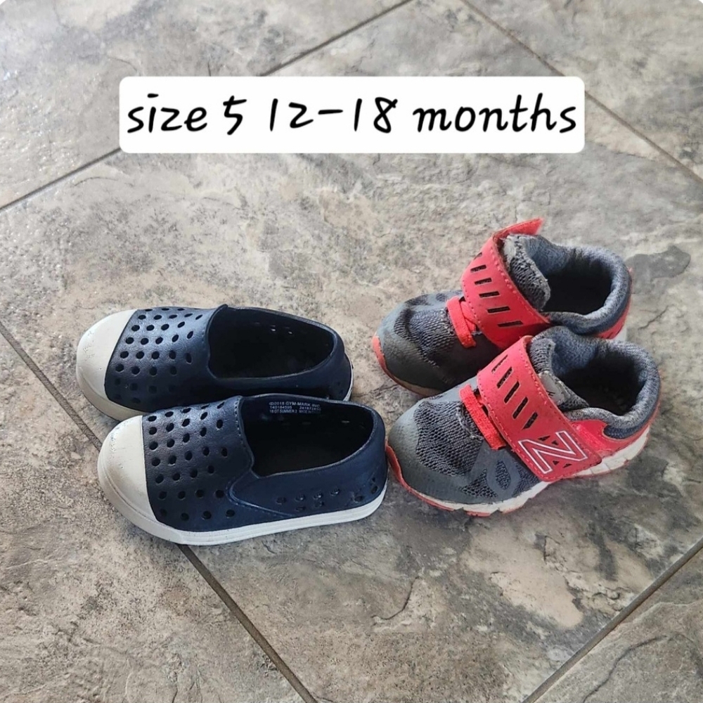 Size 5 boys shoes New Balance Vazee Rush and pair of Gym Mark sandals